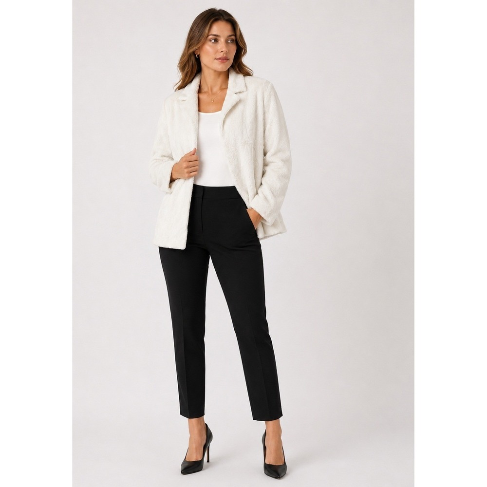ETCETERA Blazer Jacket Womens 10 White Viscose Pile Shag Lined
